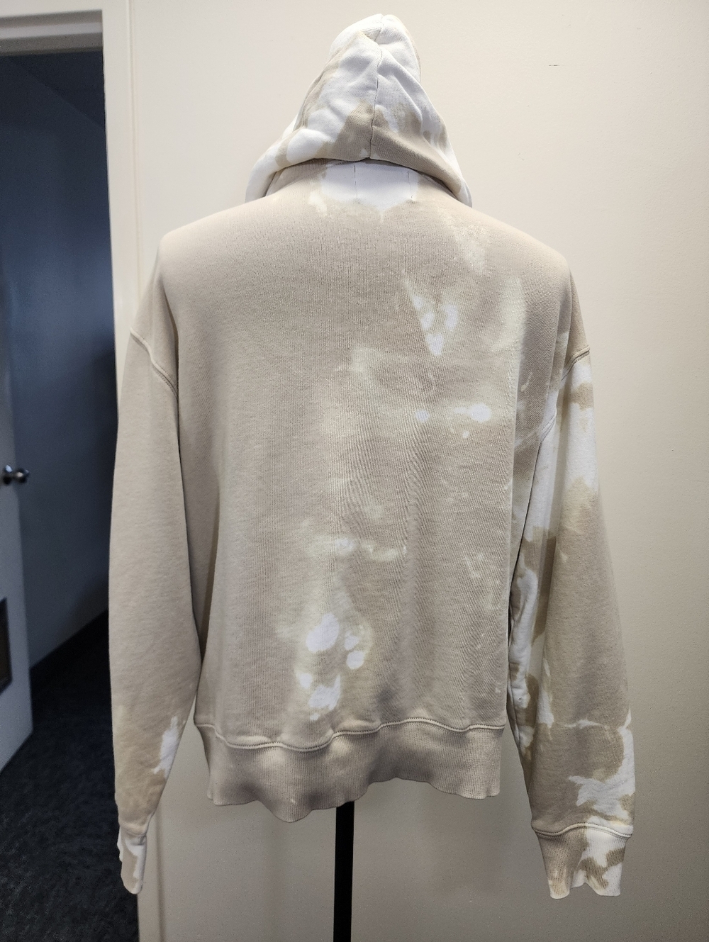 Upcycled Marble Wash Hoodie Old Navy Beige Cream Bleach Dyed Size Large - Picture 3 of 8